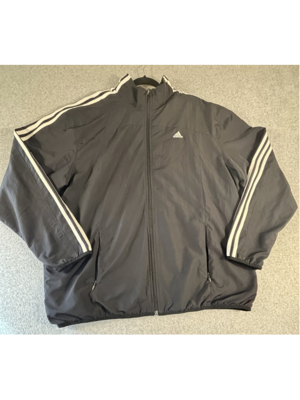 Vintage Adidas 3 Stripe Windbreaker Jacket Mens XL Black Full Zip Track Jacket